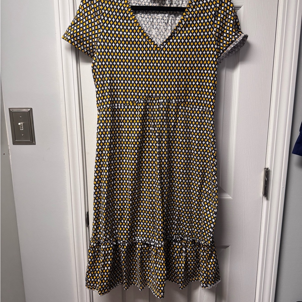 Boden Geometric Yellow and Black Midi Dress